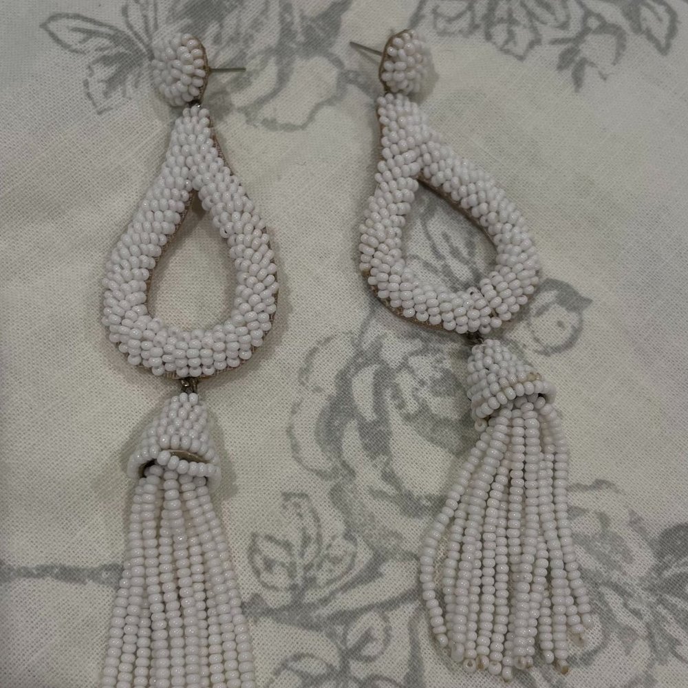 White Beaded Statement Earrings
